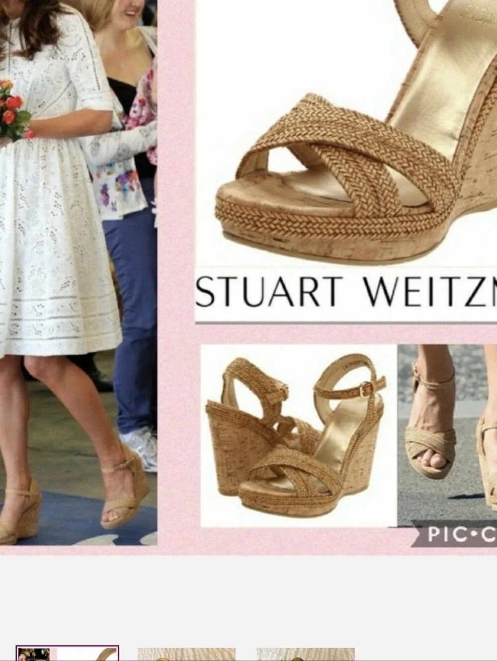 Stuart Weitzman Minx Camel Woven Cork Wedge Sandals Size 7.5 - Picture 2 of 16